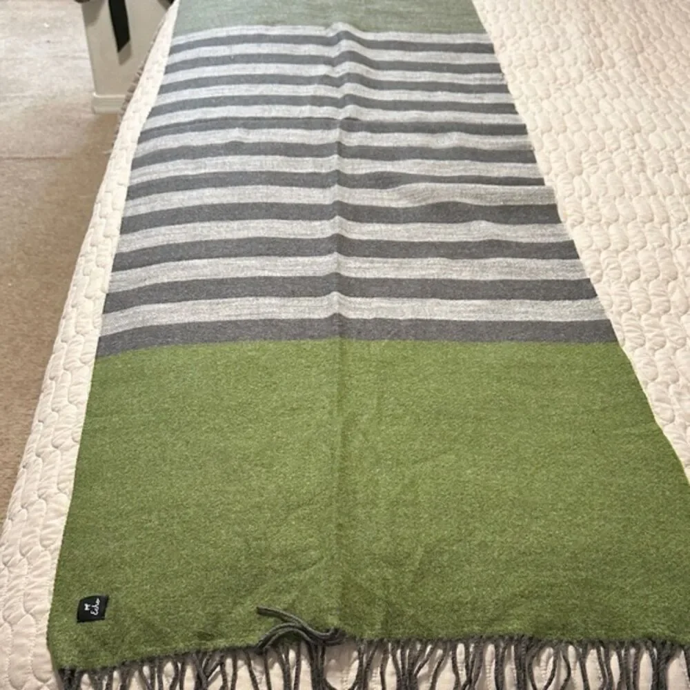 Echo Wool Rectangle Scar Soft Neck Warmer Fringe Stripe Professional Green Gray